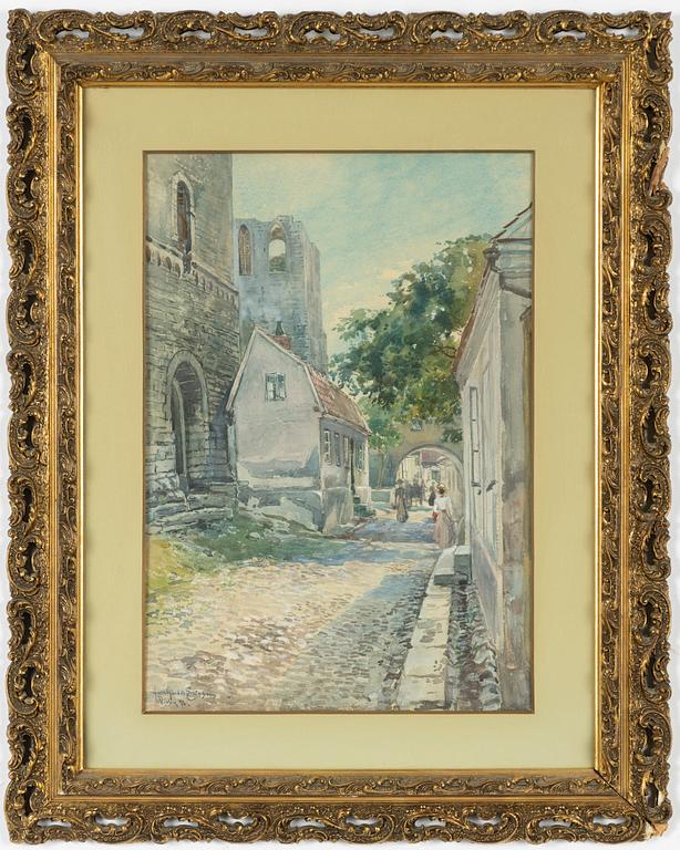 Anna Gardell-Ericson, Motiv från Visby, St Hansgatan med Drotten och St Lars ruin.