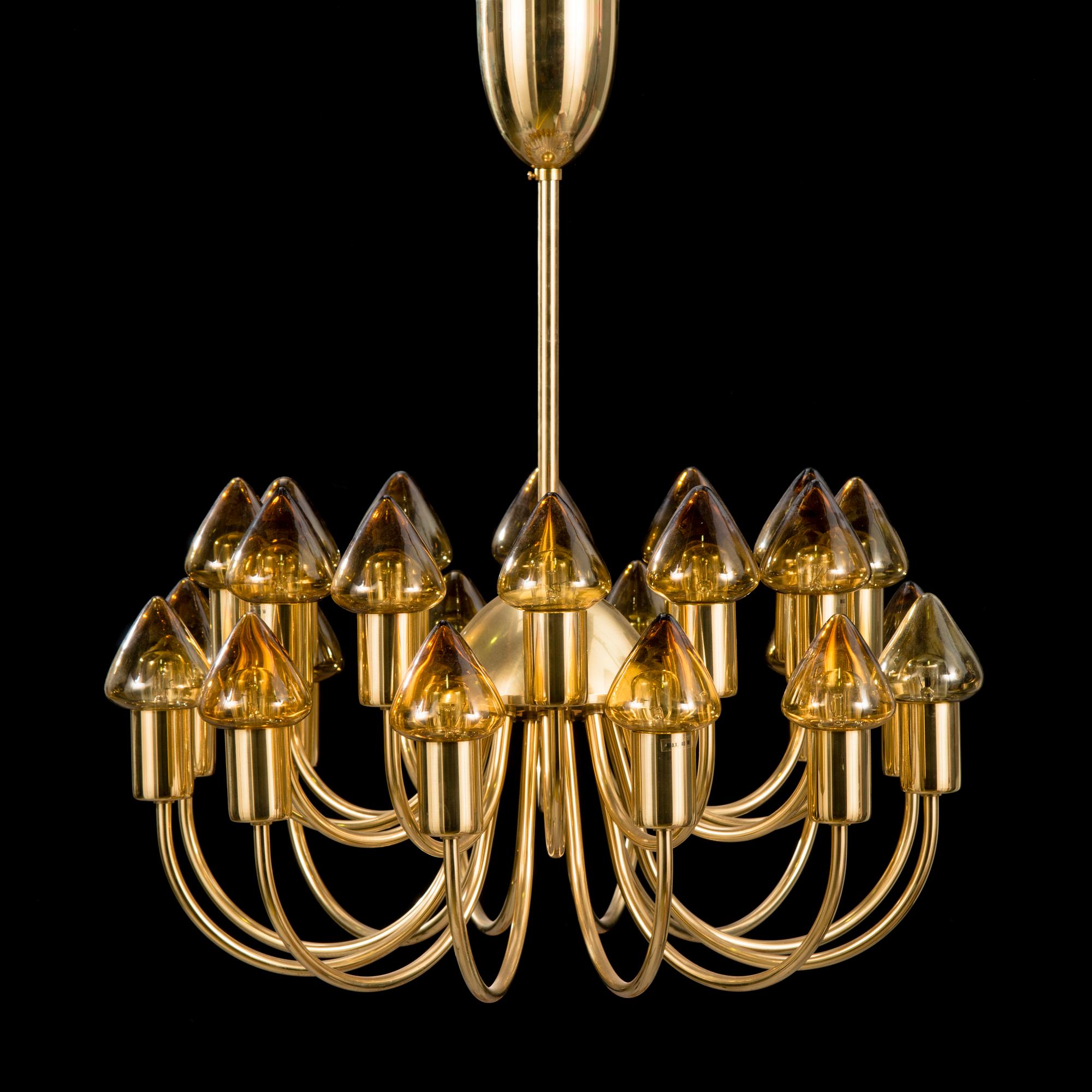 HANS-AGNE JAKOBSSON, A brass chandelier, model T 808, Markaryd, Sweden, late 20th Century.