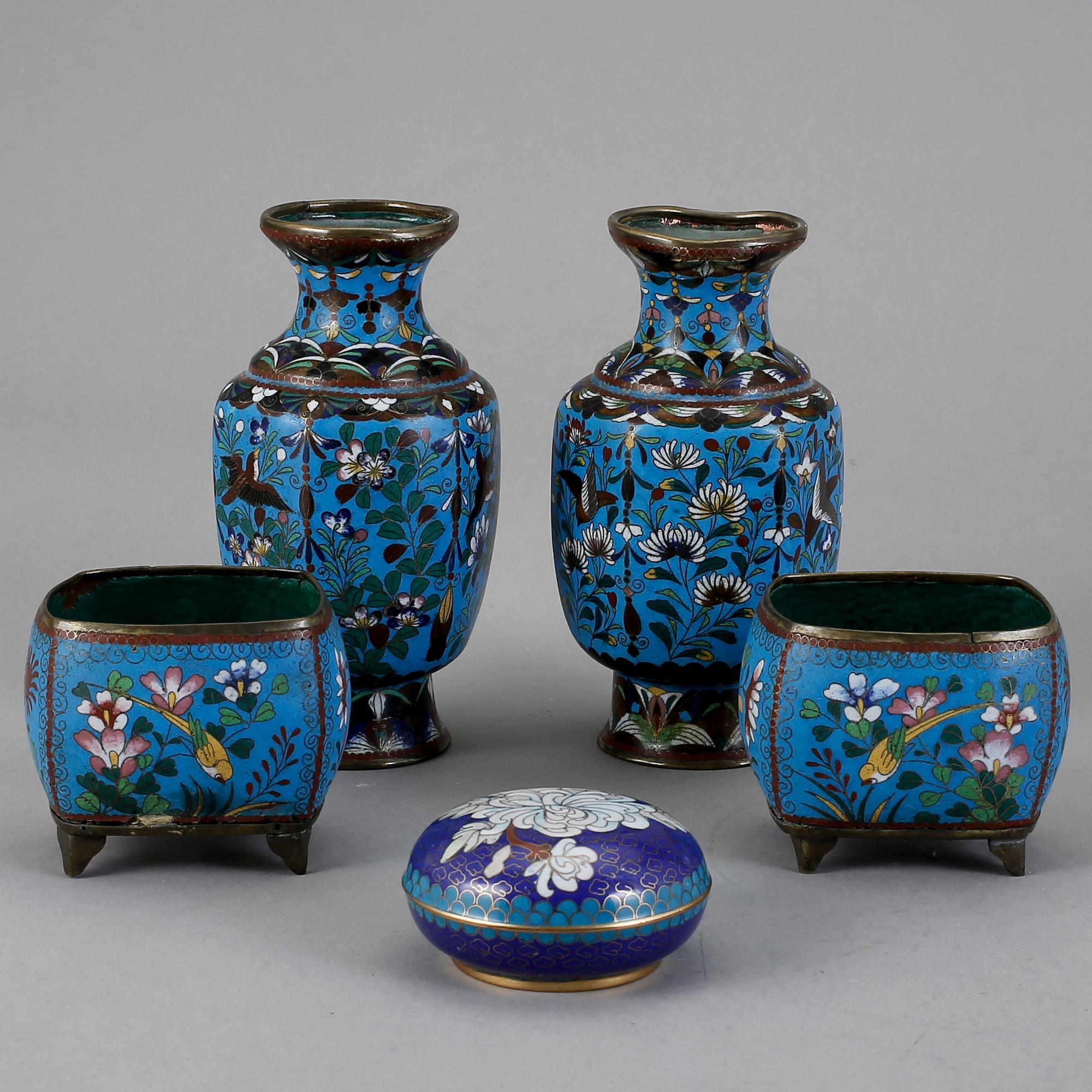 PARTI CLOISONNÉ, 5 delar, Kina, 1900-tal.