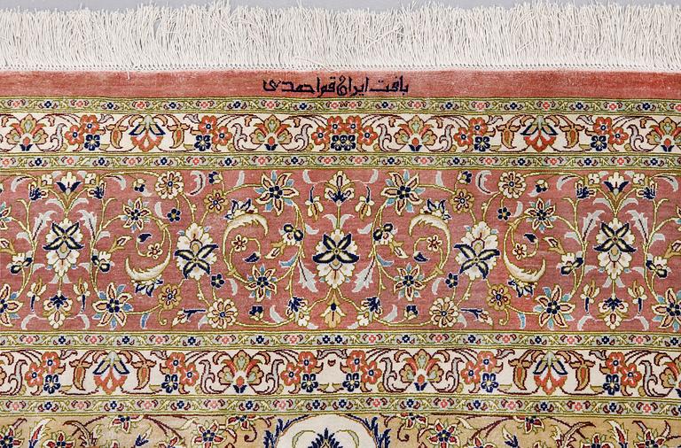 A silk Qum carpet, ca 295 x 195 cm.