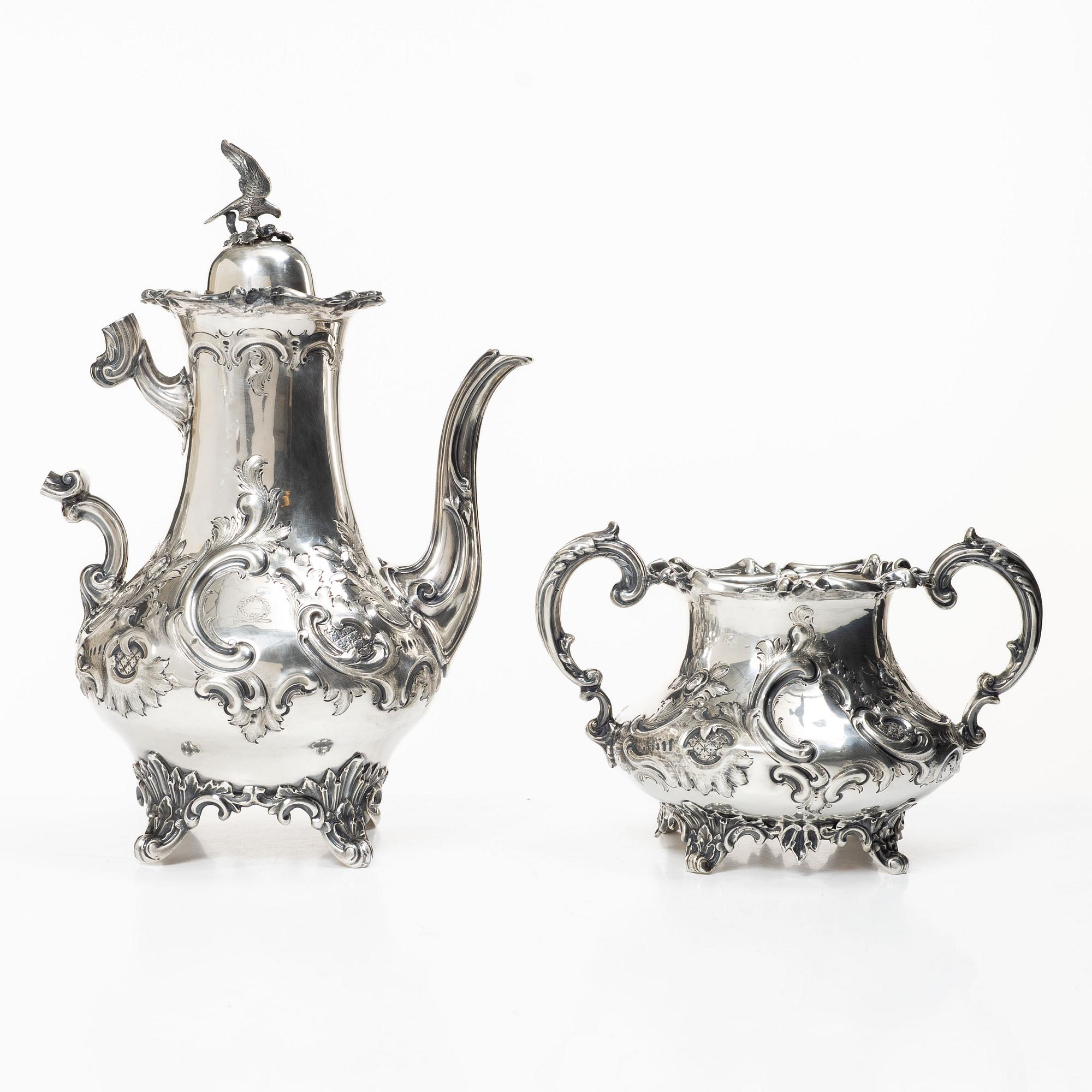 A four piece silver tea and coffee service, William Southey, London, England, 1858-59.