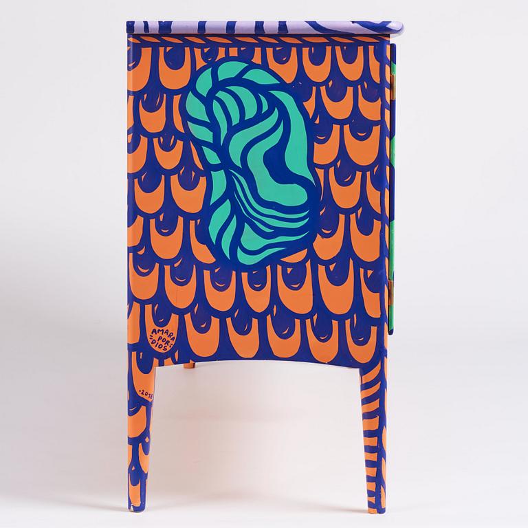 Amara Por Dios, a unique painted sideboard/object, executed in her own studio, 2018.