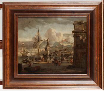 Abraham Storck Circle of, Scene at the harbour with oriental merchants.