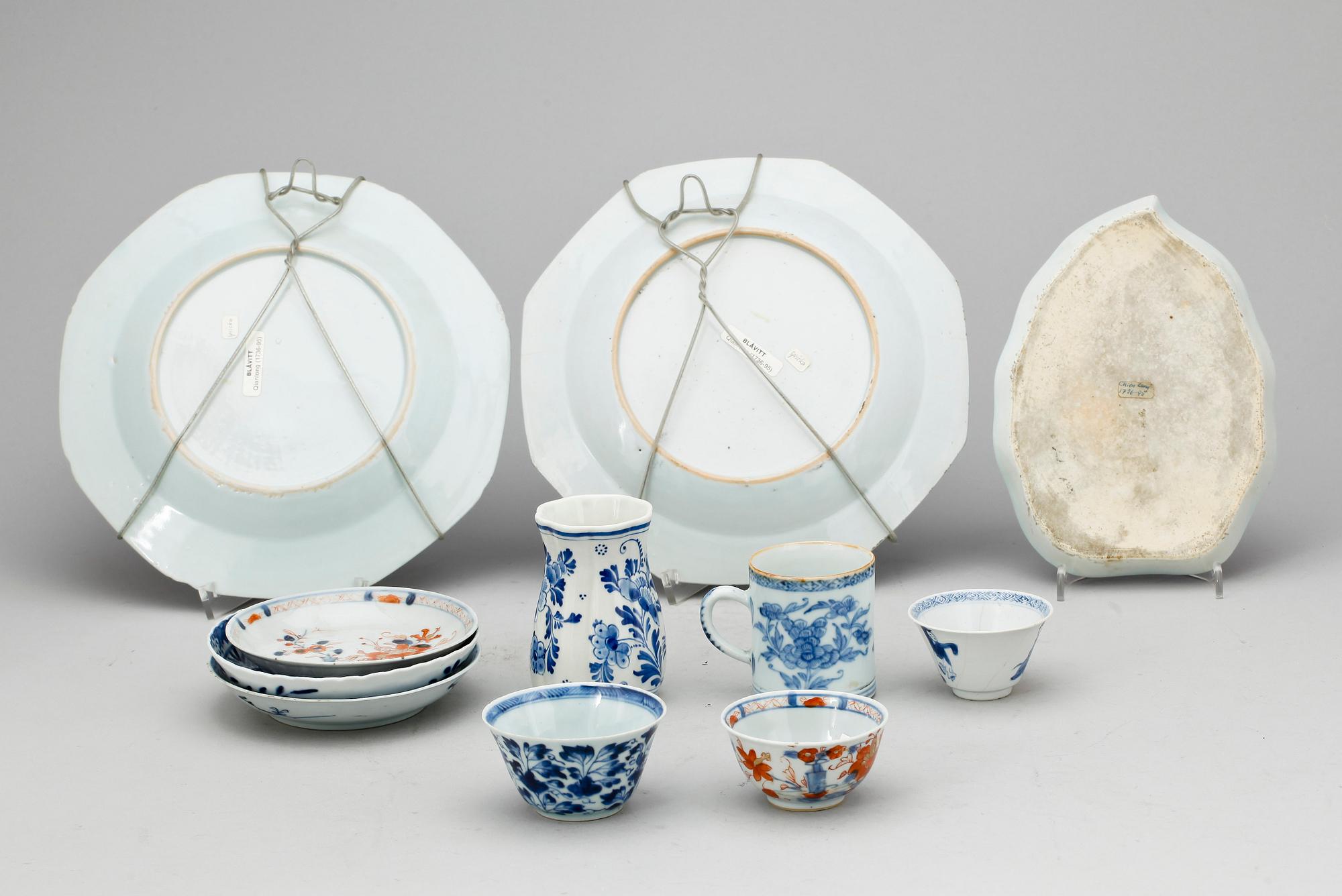PARTI PORSLIN, 9 delar, bland annat Kina, Qianlong (1736-1795).