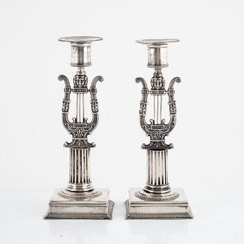 A pair of Swedish silver candlesticks, mark of Adolf Zethelius, Stockholm, 1821.