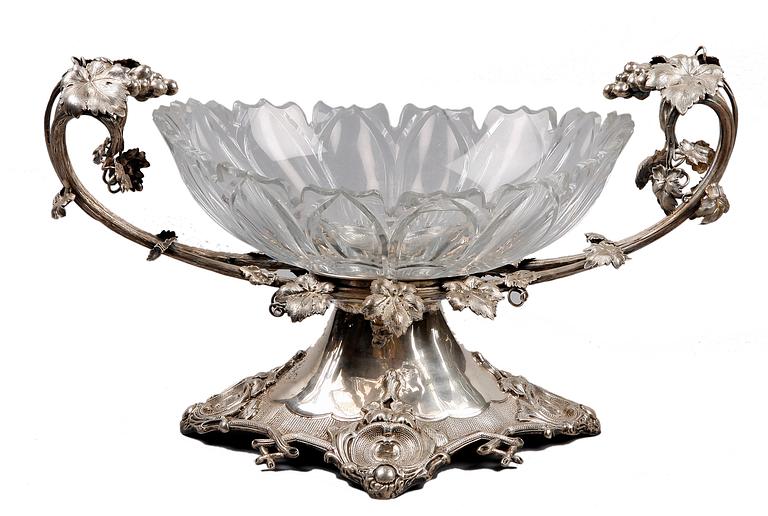 UPPSATSSKÅL, silver och glas, nyroroko, 1800/1900-tal.