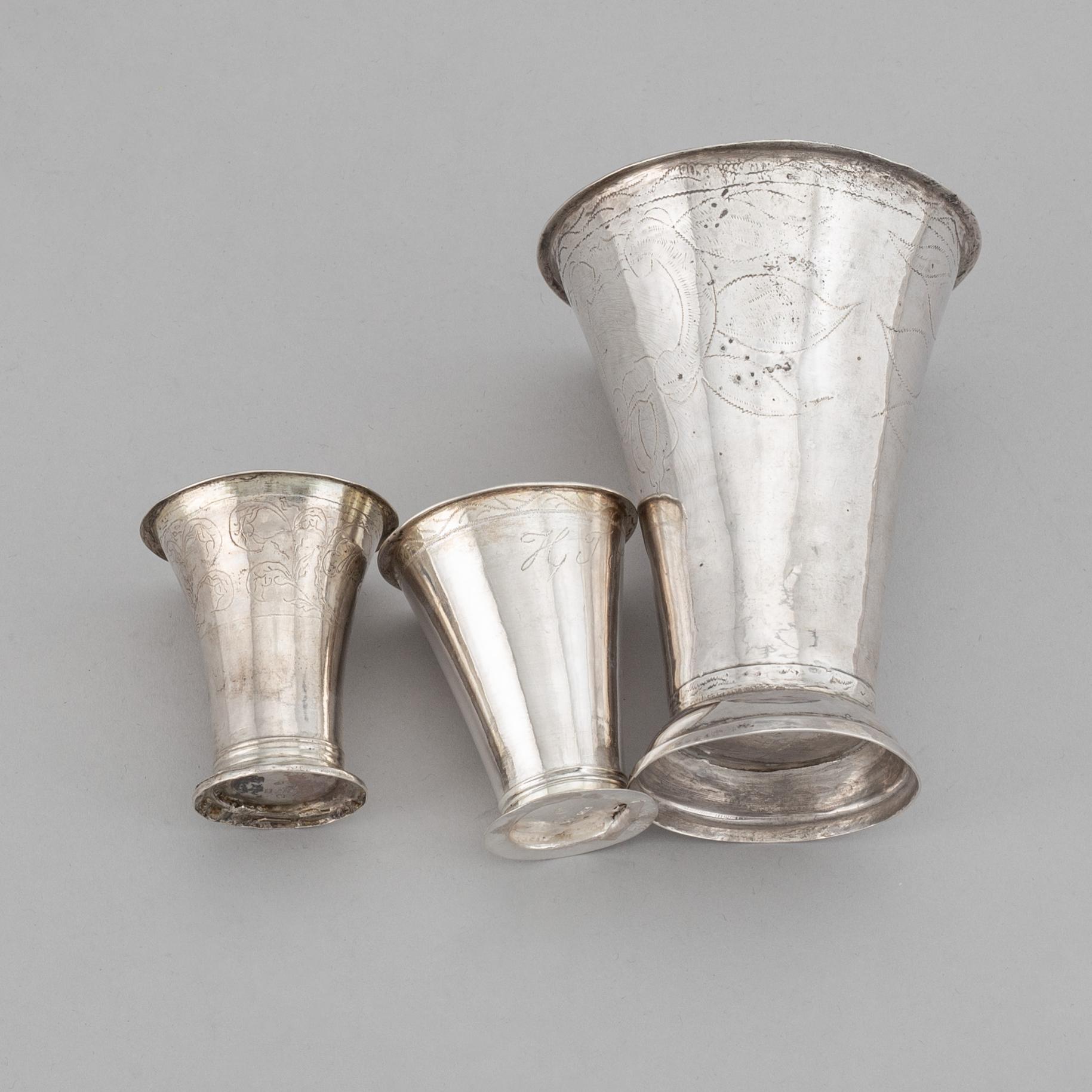 Three Swedish 19th century silver beakers.