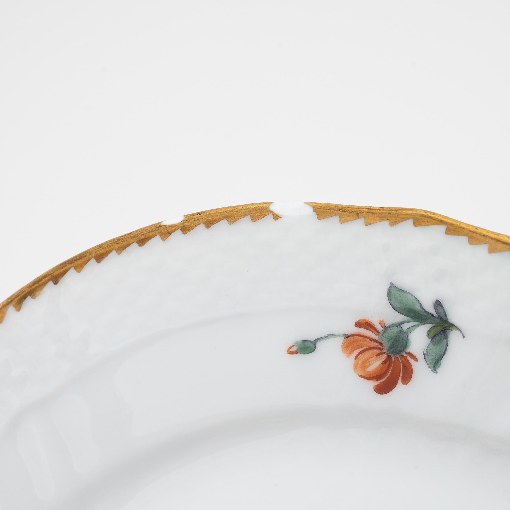 Förrättstallrikar, 9 st, porslin, "Sachsisk blomst", Royal Copenhagen, Danmark, 1922.