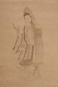 MÅLNING, föreställande Guanyin, tillskriven Gai Qi (1774-1829).