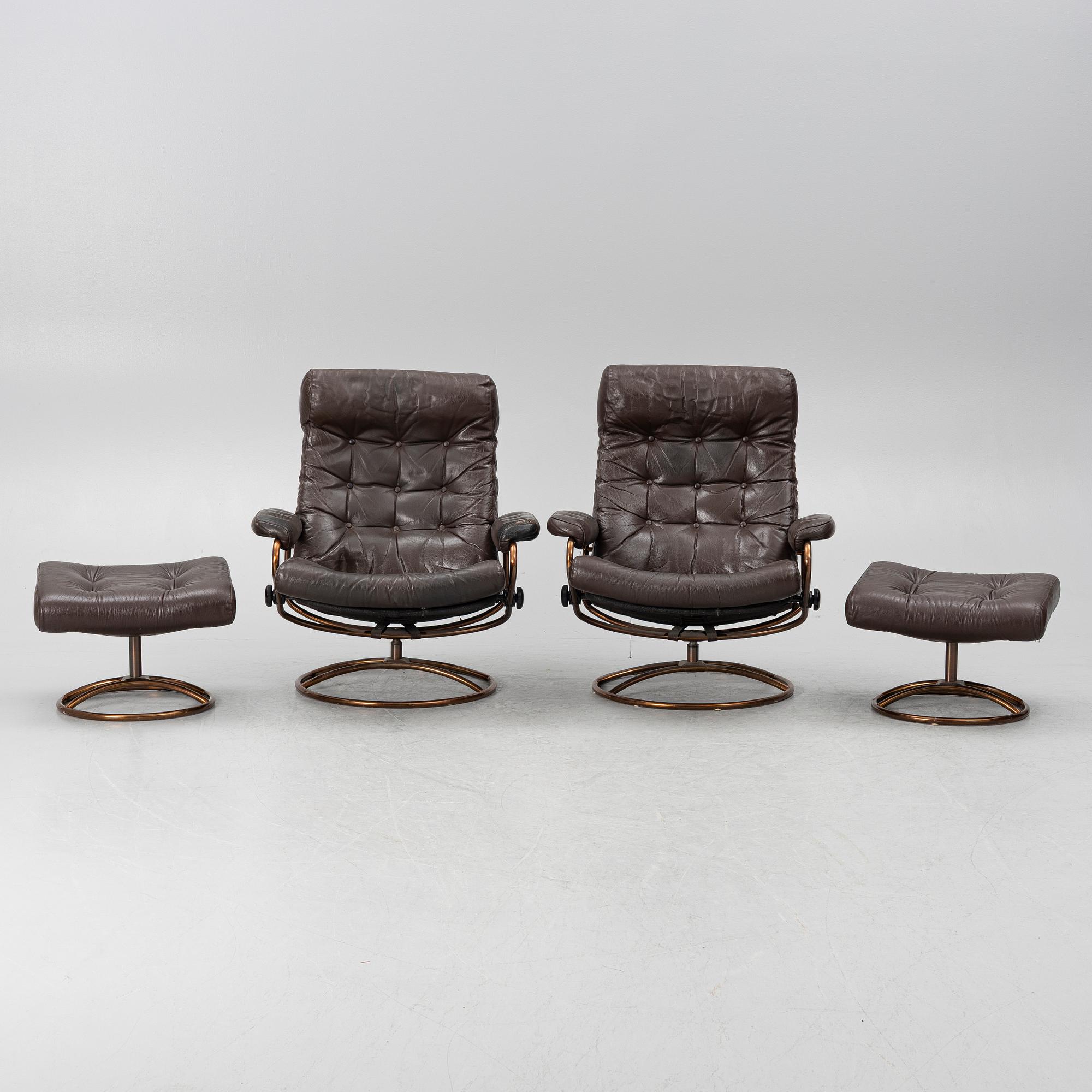Armchairs, a pair, Stressless, Ekornes, later part of the 20th century.