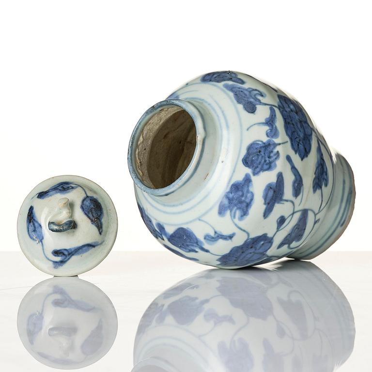 A blue and white jar with cover, Ming dynasty (1368-1644).