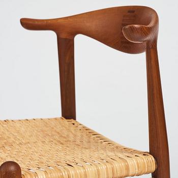 Hans J. Wegner, a teak, oak and cane "Cowhorn chair", JH 505, Johannes Hansen, Denmark 1950-60's.