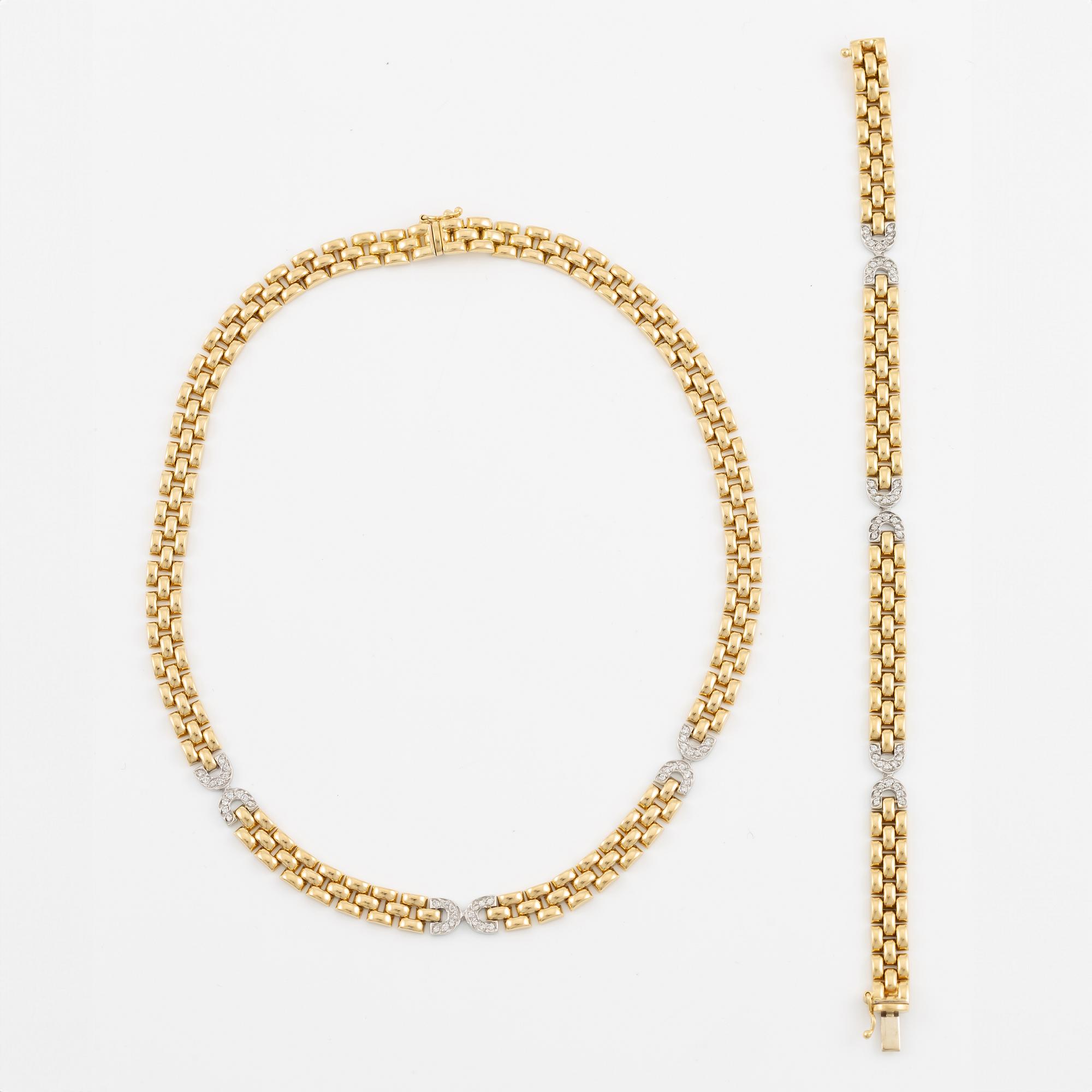 Collier och armband, Engelbert, 18K guld med briljantslipade diamanter.