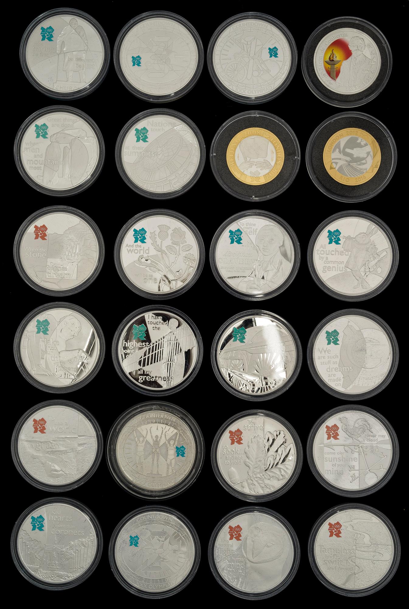 KOKOELMA MUISTORAHOJA, 24 kpl, hopeaa, Olympialaiset, Lontoo 2012.