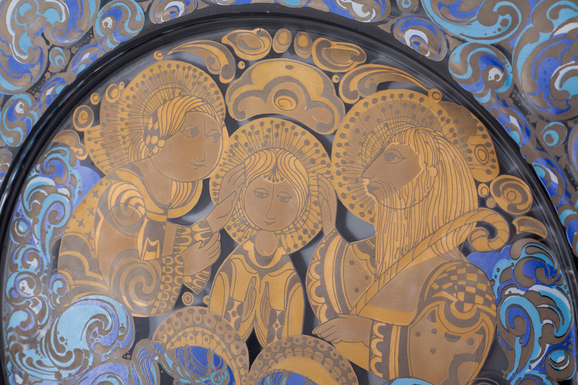 Five glass plates, designed by Bjørn Wiinblad for Rosenthal Studio Linie, 1970/80s.