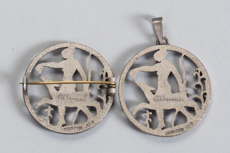 BROSCH OCH HÄNGE, 2 st, silver, Tore Strindberg, 1952. 12 g.