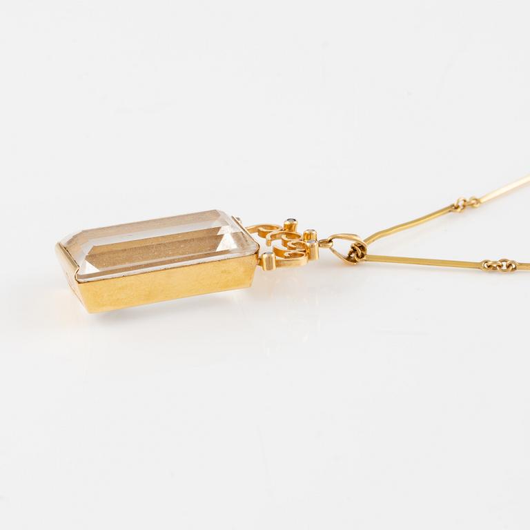 Pendant with chain, 18k gold and rock crystal, Stigbert.