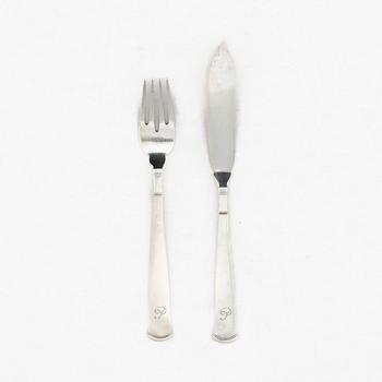 Jacob Ängman, A 24-piece silver fish flat ware set, "Rosenholm", Sweden, 1935-97.