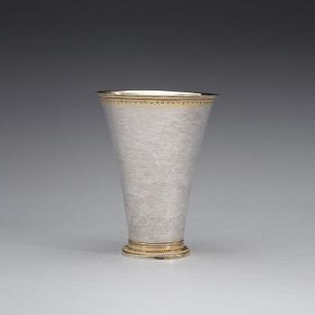 A Swedish 18th century parcel-gilt beaker, marks of Jacob Lundbom, Askersund (1750-1753).