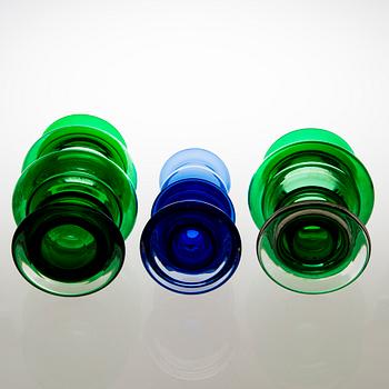 TAMARA ALADIN, Three 'Tornado' glass vases, two signed. Riihimäen Lasi 1970-73. Design year 1970.