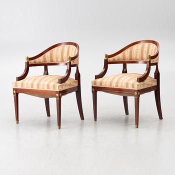 A pair of bergère armchairs, Empire style, 20th century.