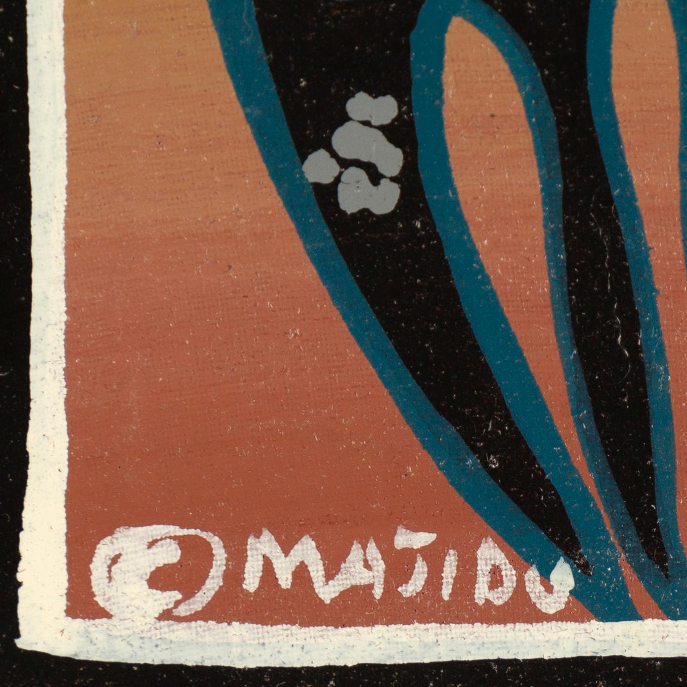 Okänd konstnär, olja på duk, Tingatinga-måleri, signerad Majidu, 1970/80-tal.