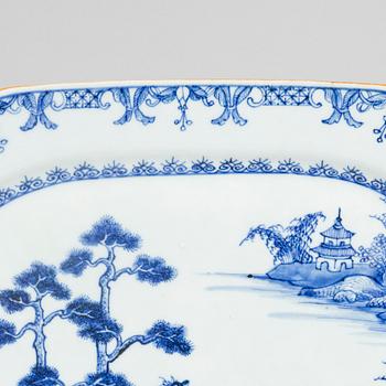 A Chinese porcelain blue and white Qianlong serving dish.