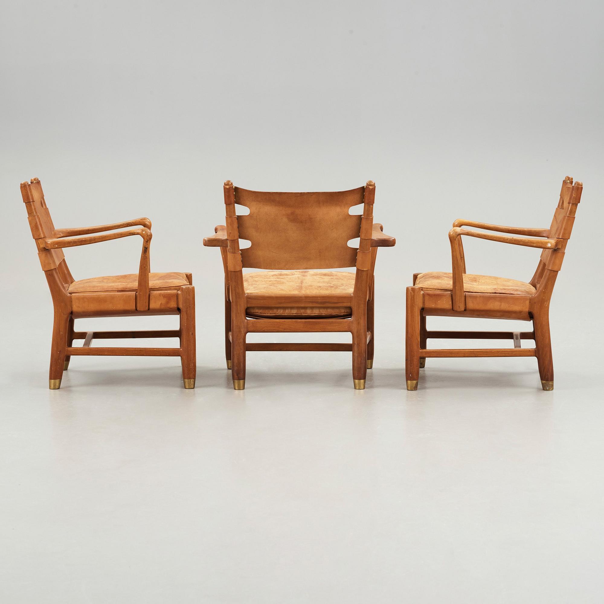 SCANDINAVIAN MODERN, fåtöljer, 3 st, 1900-talets mitt.