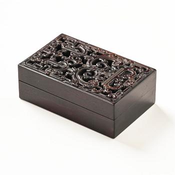 A well carved box with cover and brush pot, China, presumably Republic.