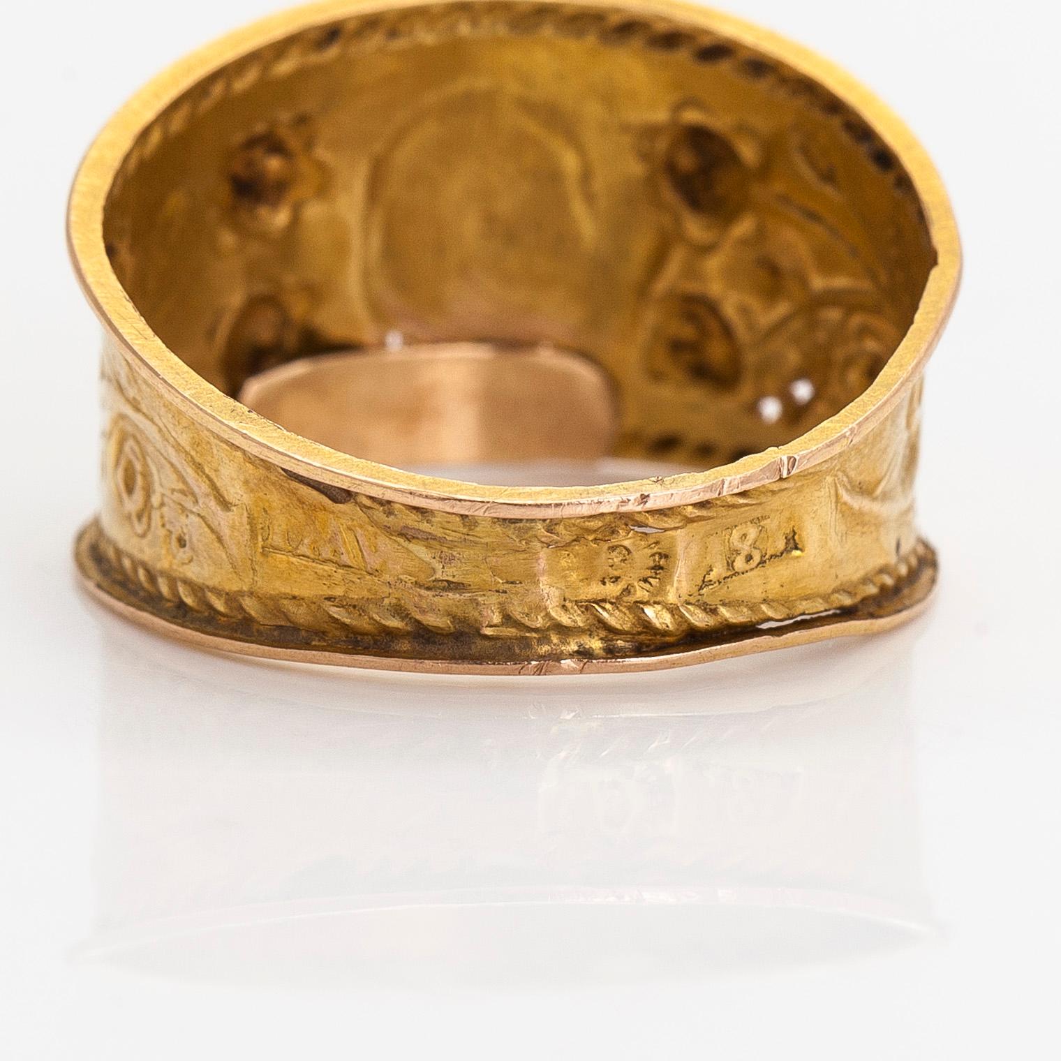 Ring, 18K guld, glas, Aabraham Wilhelm Ihander, Vasa 1843-79.