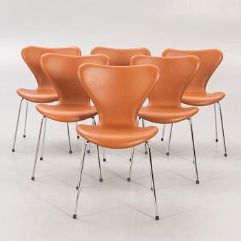 Arne Jacobsen, stolar, 6 st, "Sjuan", för Fritz Hansen, Danmark.