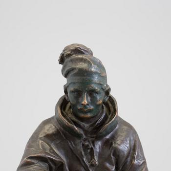 CHRISTIAN ERIKSSON, SKULPTUR, mörkpatinerad brons. Sittande same, signerad 1902.