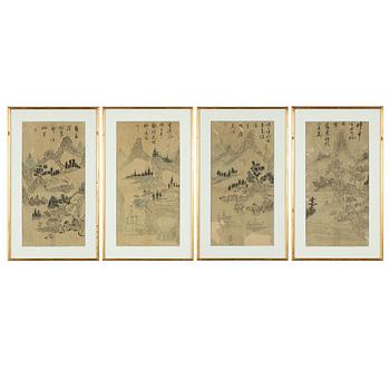 Unidentified artist, four paintings, ink and colour on paper, Korea, around 1900.