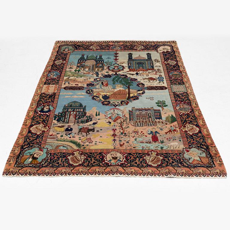 Rug, an oriental figural rug, c. 245 x 160 cm.