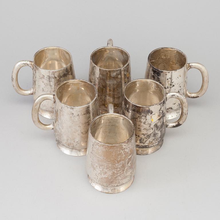 Drinking cups. six pieces, electro plated. probably England. 1900s.