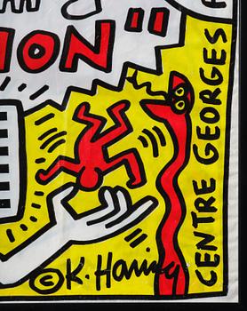 Offset bag in plastic from Keith Haring's exhibition at the Centre Pompidou, Paris, 1987.