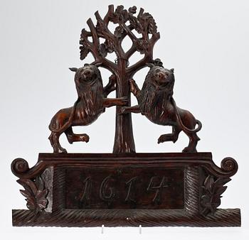 ORNAMENT, trä, möjligen Norge, bär datering 1614.