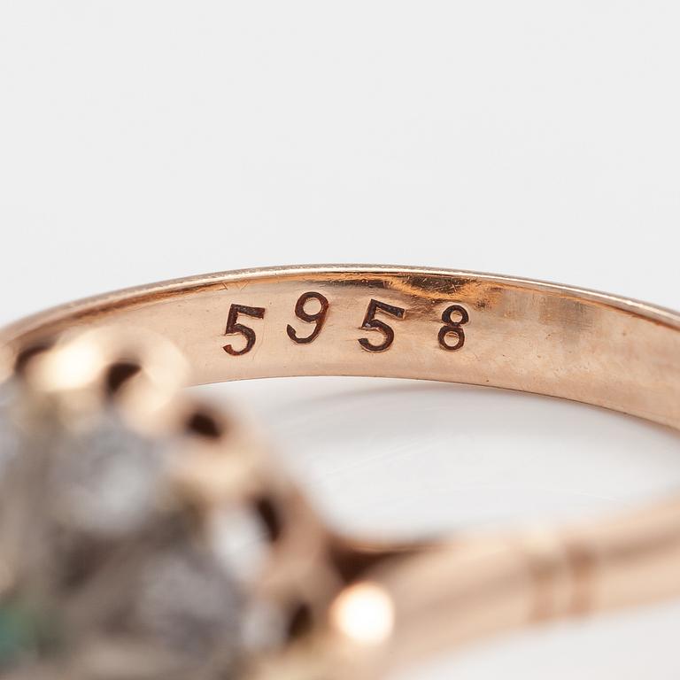 SORMUS, 14K kultaa, berylli, timantteja n. 0.40 ct yht. Neuvostoliitto.