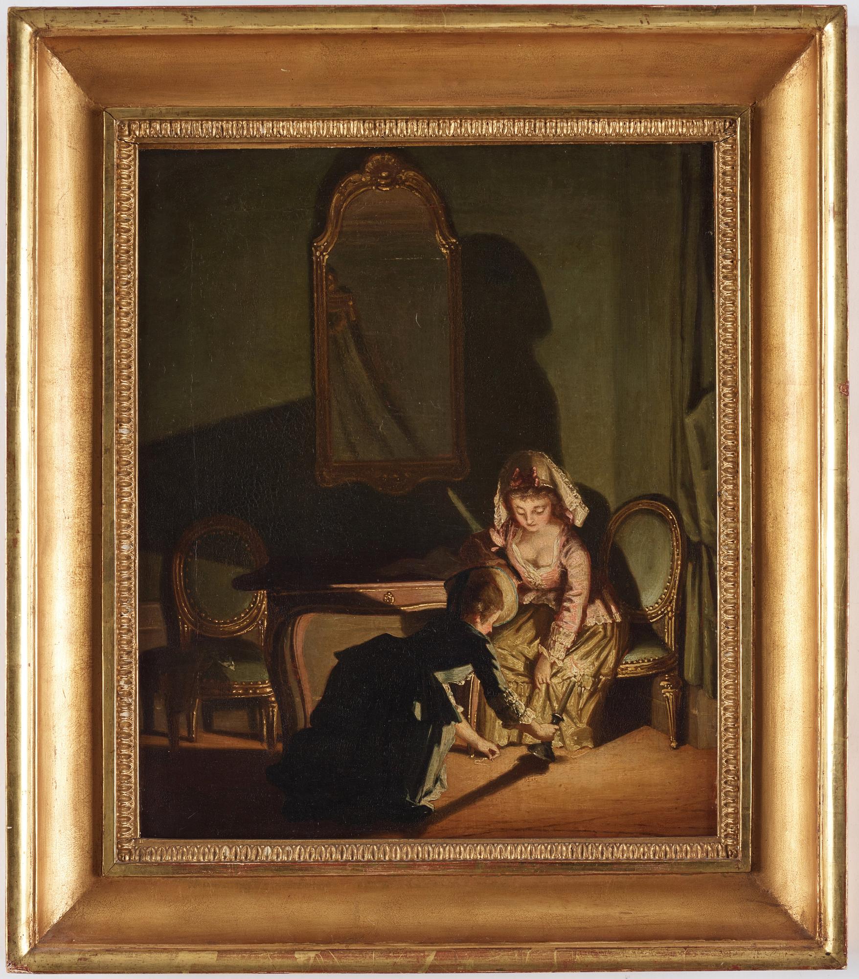 Pehr Hilleström, A Maid looking for a Lady's Pearl in a candlelit Interior.