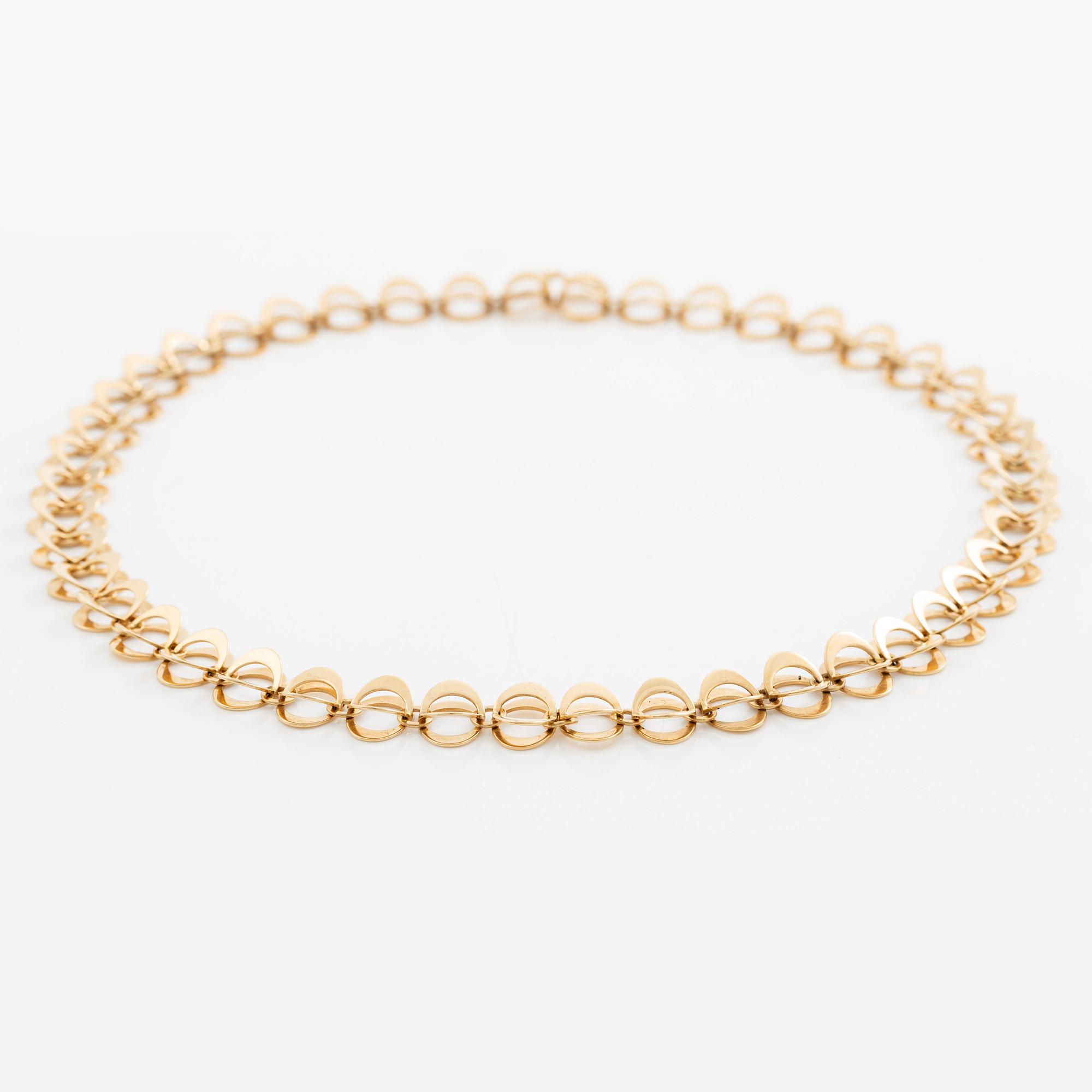 Theresia Hvorslev, en collier och ett armband, 18K guld, Falköping 1969.
