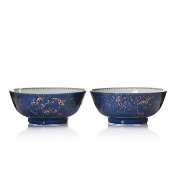 1050. A pair of powder blue punch bowls, Qing dynasty, Qianlong (1736-95).