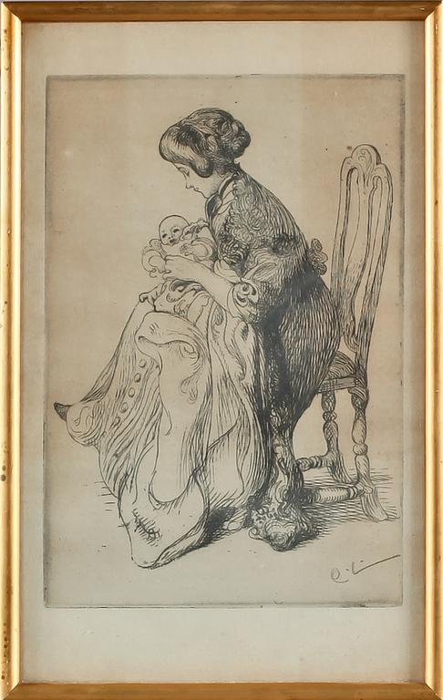 CARL LARSSON, troligen fotogravyr, monogramsignerad.