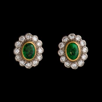 A PAIR OF EARRINGS, facetted emeralds, 8/8 cut diamonds. 18K gold. A. Tillander, Helsinki Finland.