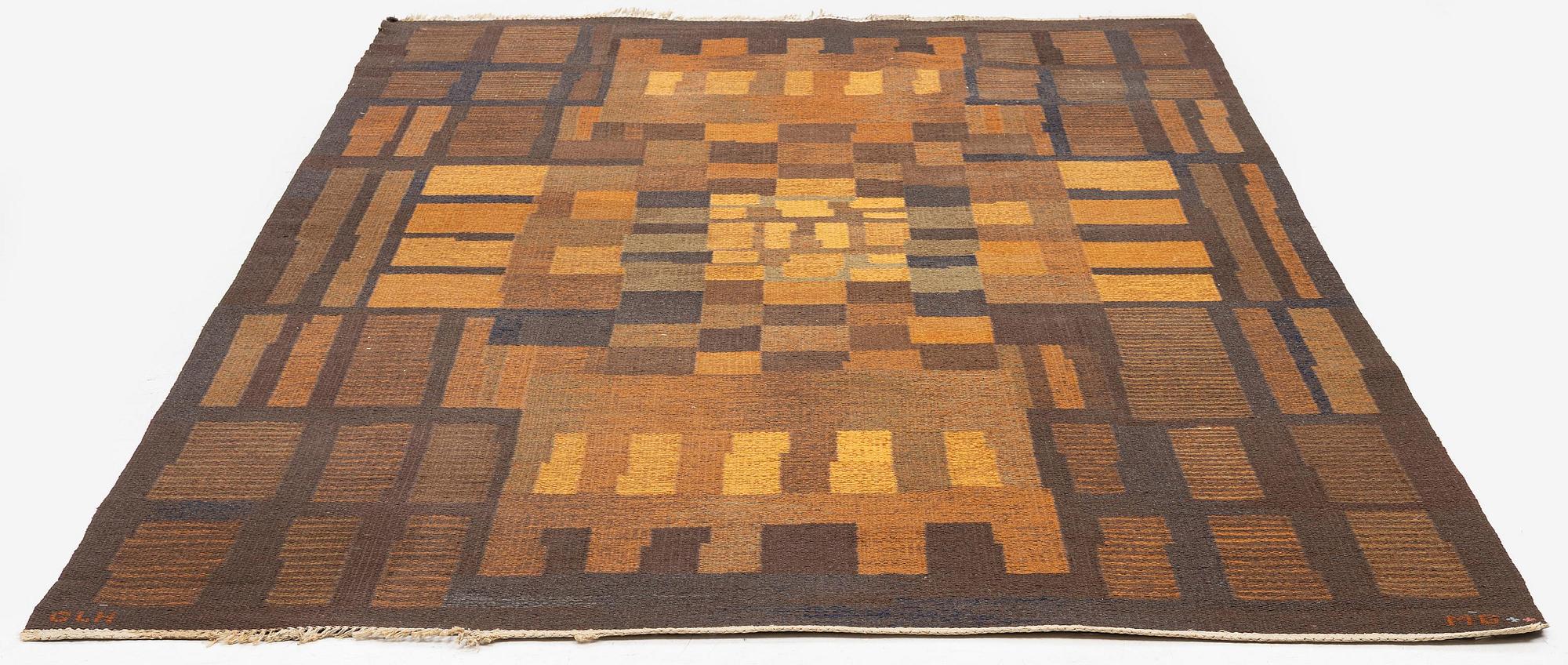 Margareta Grandin-Nettles, matta, 'Citrin', rölakan, ca 303 x 183 cm, signerad GLH MG.