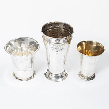 Three silver beakers, including CG Hallberg, Stockholm, 1927.