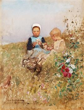 Hugo Salmson, French children on a meadow.