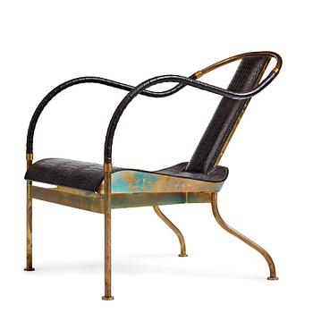 43. Mats Theselius, an "El Rey" brass and black leather armchair, Källemo, Sweden post 1999.