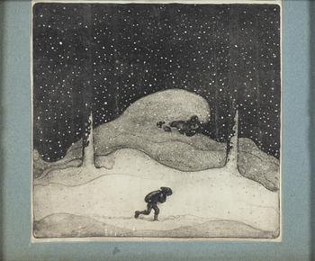 John Bauer, litografi, signerad i trycket.