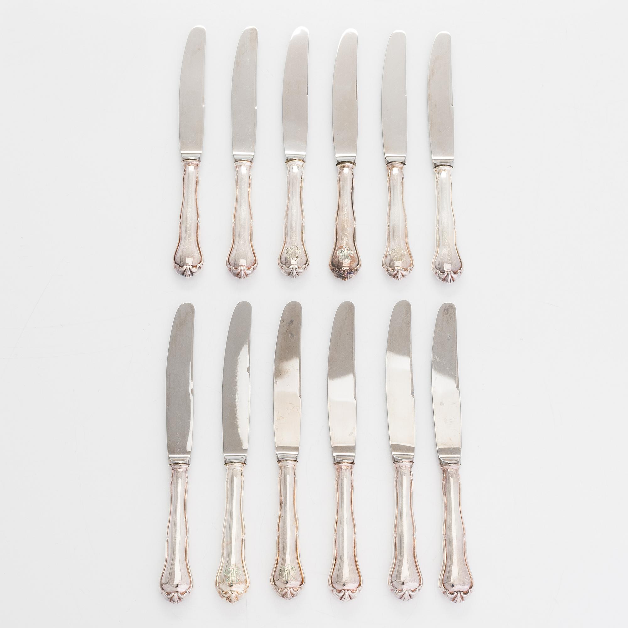 A 74-piece silver cutlery set, 'Chippendale', Kultakeskus, Hämeenlinna 1940-72.