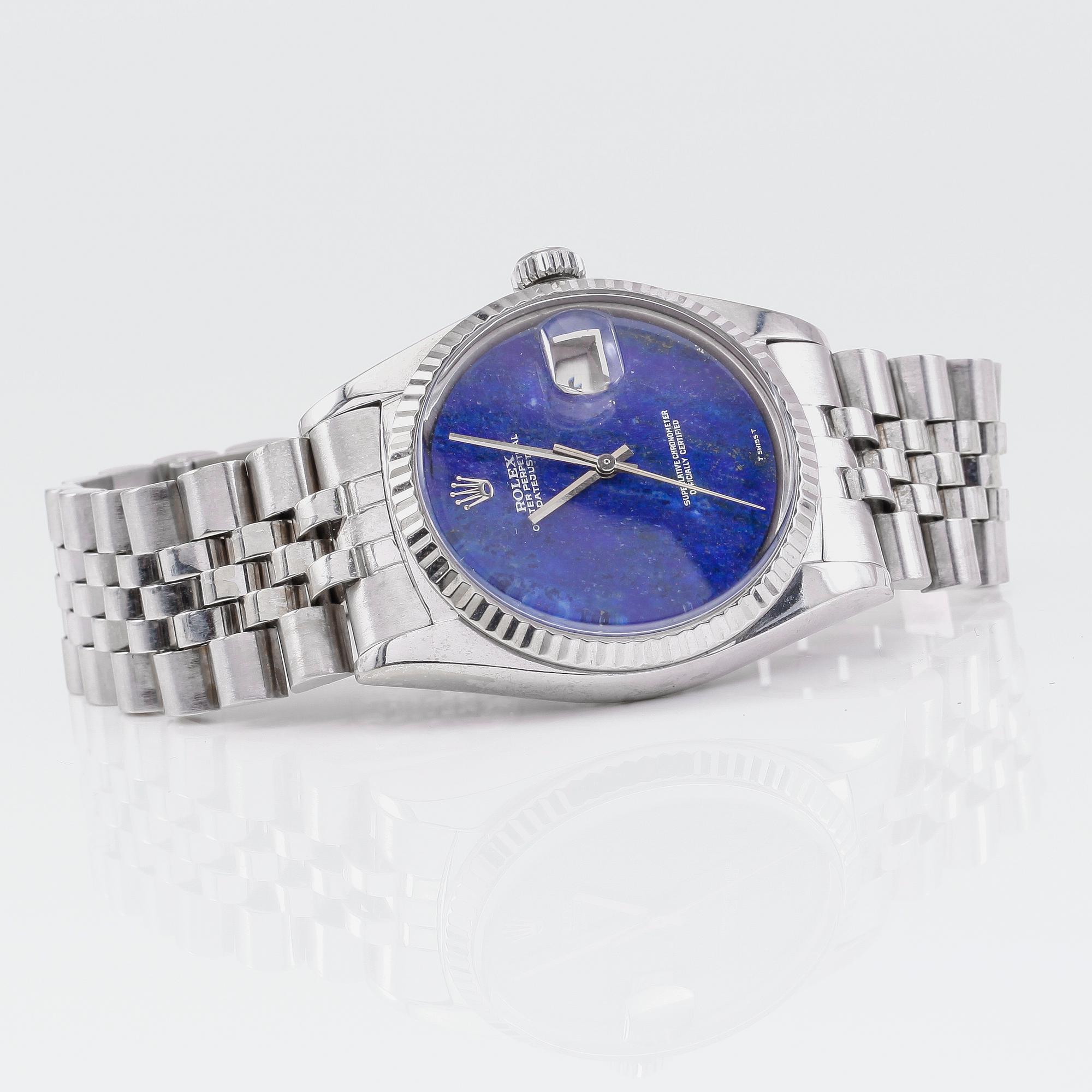 ARMBANDSUR, Rolex Oyster Perpetual Datejust, Superlative Chronometer, Herrur, 18K vitguld med urtavla i lapis lazuli.